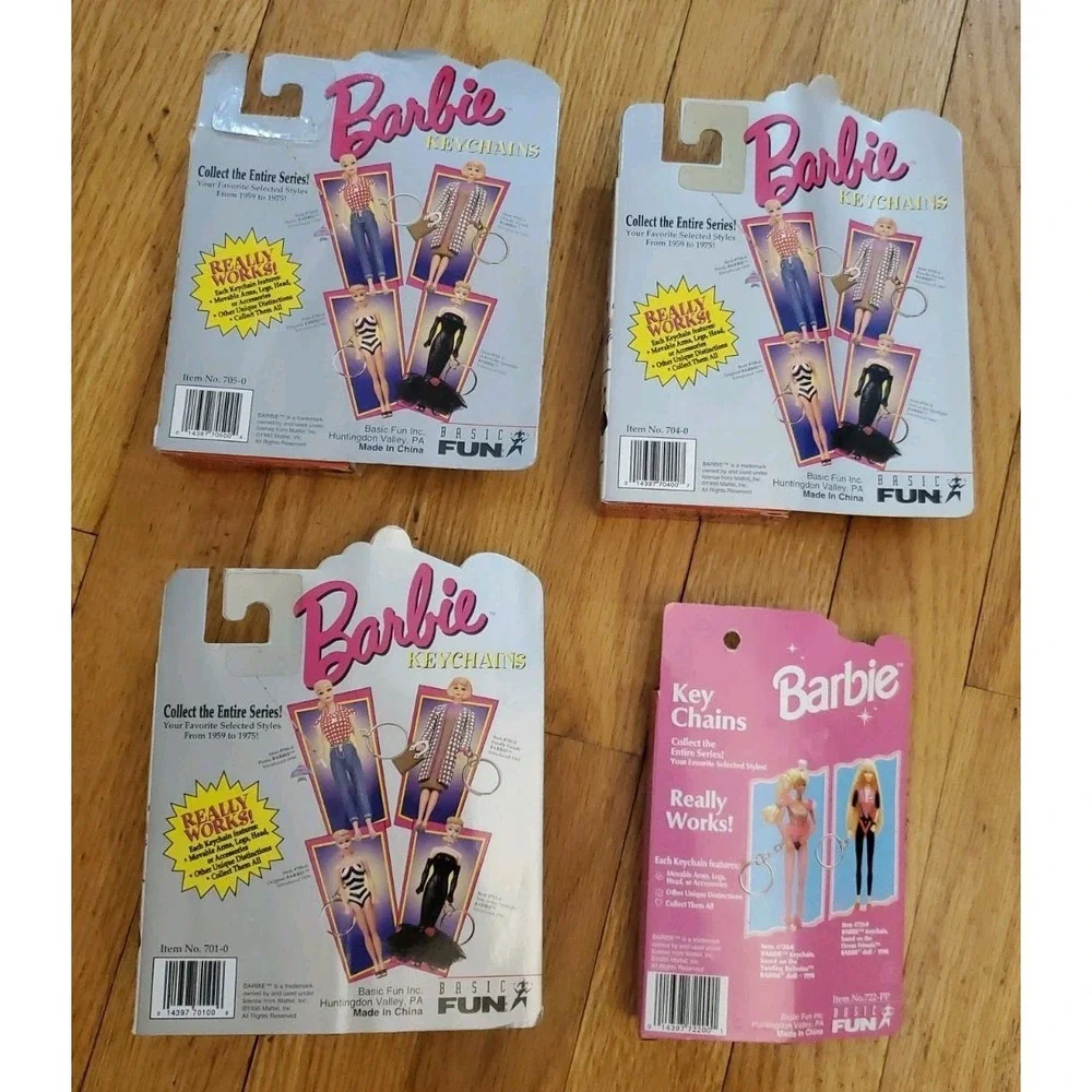 Vintage 1995 Barbie Keychain Lot 4 Basic Fun Poodle Picnic Spotlight Ballerina